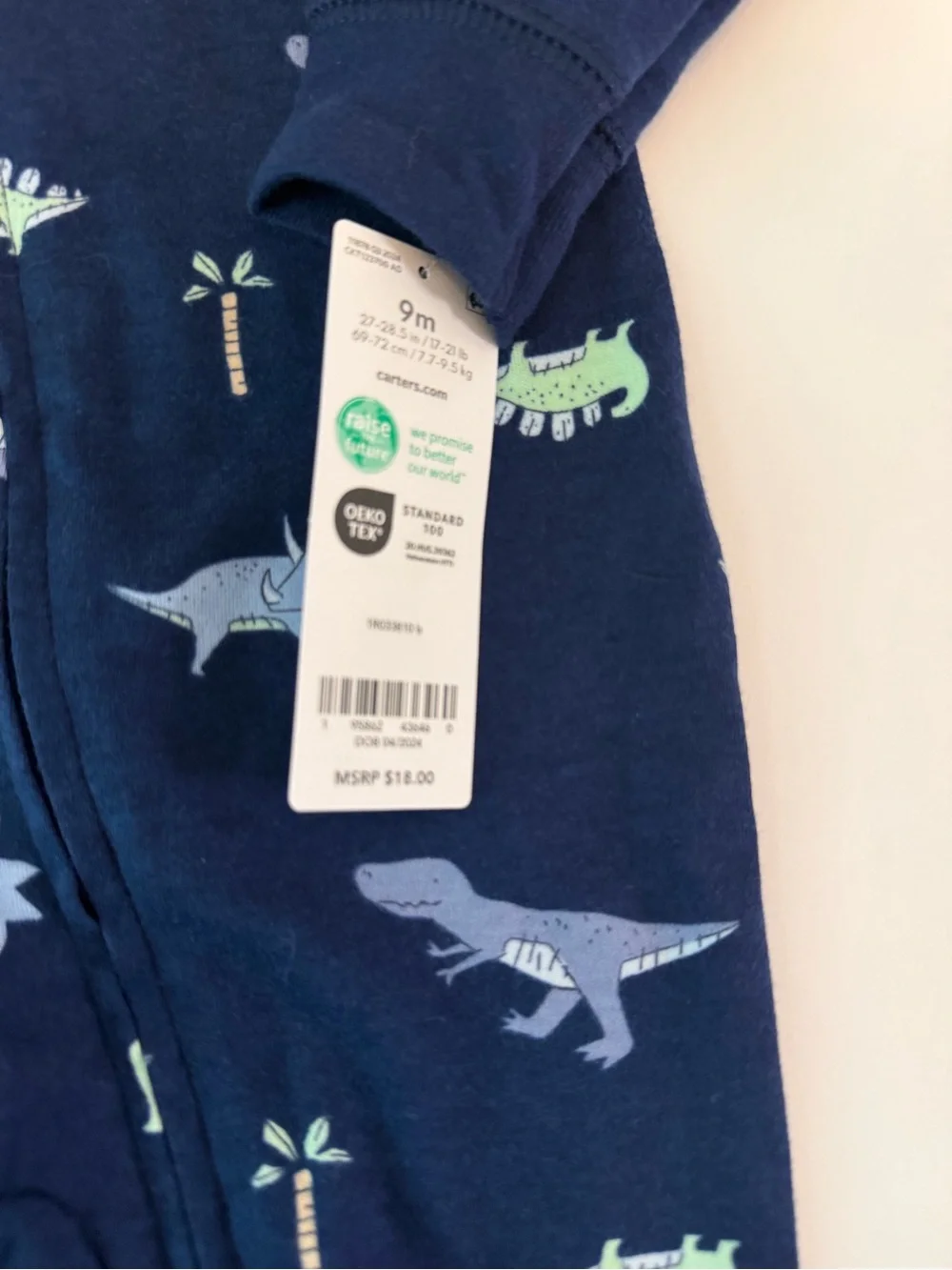 Carter’s Baby Boy Dinosaur Footed Sleeper Pajamas 9M NWT Navy